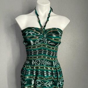 Strapless Green Patterned Dress